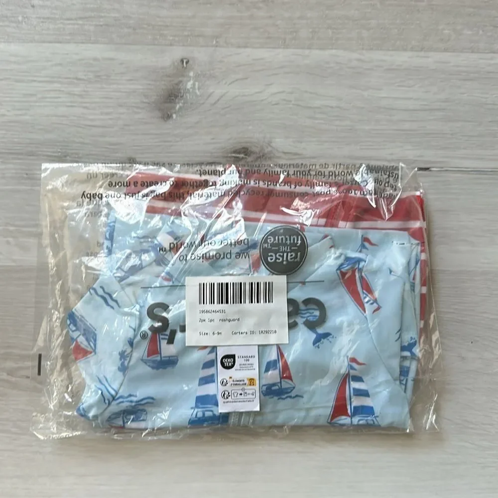 Carter's Boys' 2-Pack 1-Piece Zip Rashguards Blue/Red NWT in‎ packaging